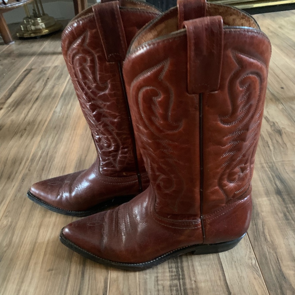 Boulet Brown Leather Western Cowboy Boots Women size 7/7.5